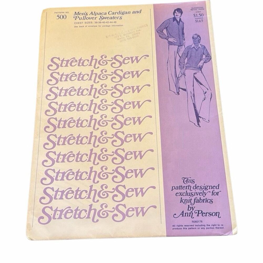 Men’s Vintage 1970s Sewing Pattern by Stretch & Sew #500 alpaca cardigan / pullo